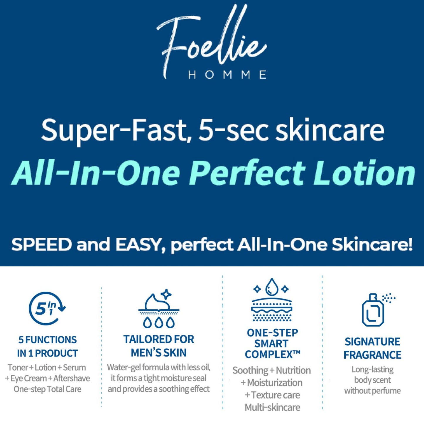 FOELLIE Homme All-In-One Perfect Lotion, Men's Face Moisturizer 150ml
