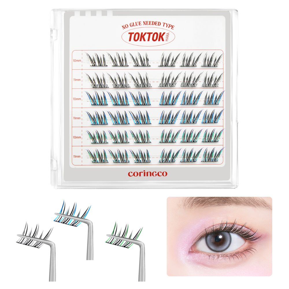 CORINGCO Toktok Hara Eyelashes, No Glue, False Eyelashes, Assorted Set of 9/10/11mm