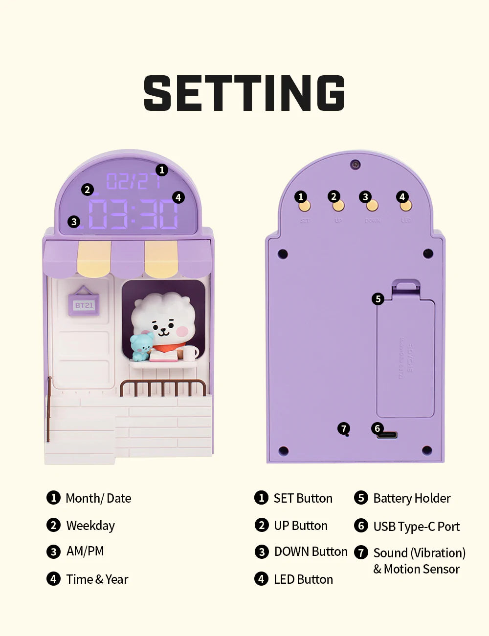 BT21 My Little Buddy Baby Cafe Clock BTS LED Digital Desk Clock