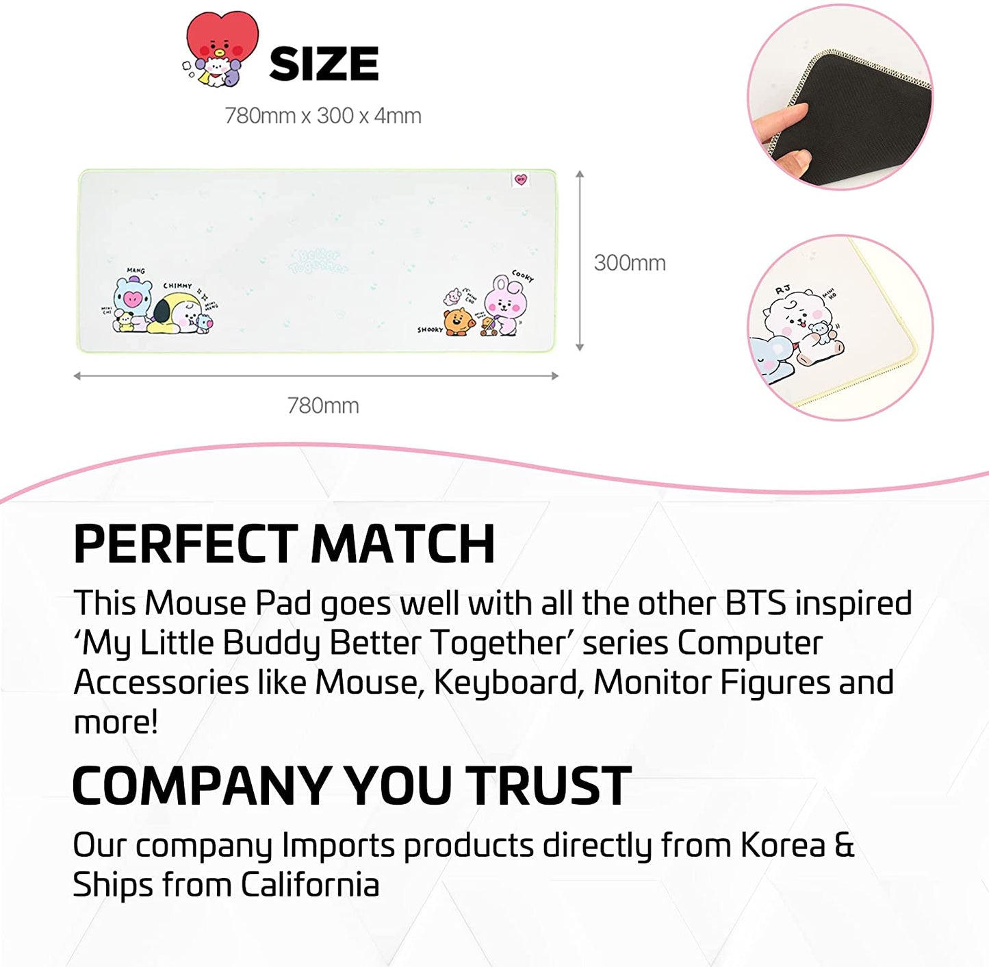 BT21 Long Mouse Pad, My Little Buddy Better Together Edition by BTS