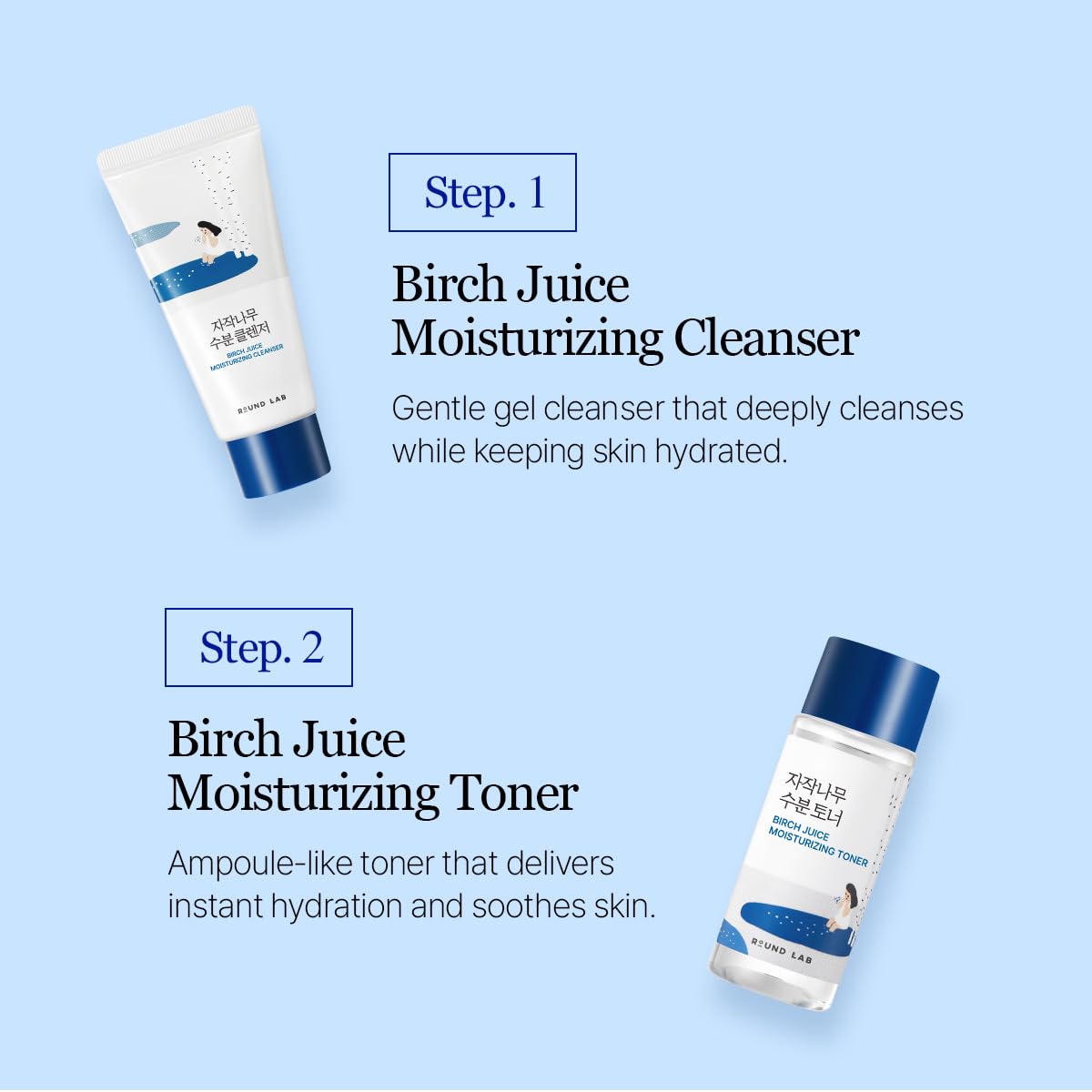 ROUND LAB Birch Juice Moisturizing Mini Kit – 4-Step Korean Skincare Set, 80ml
