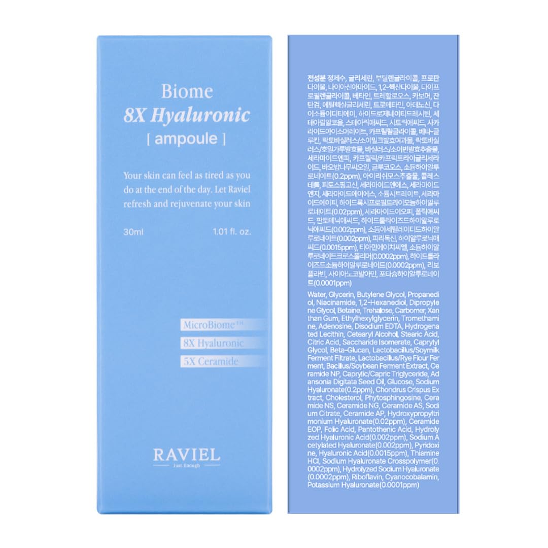 RAVIEL Biome 8X Hyaluronic Ampoule – Intensive Hydration & Pore Care Serum (30ml / 1.01 fl oz)