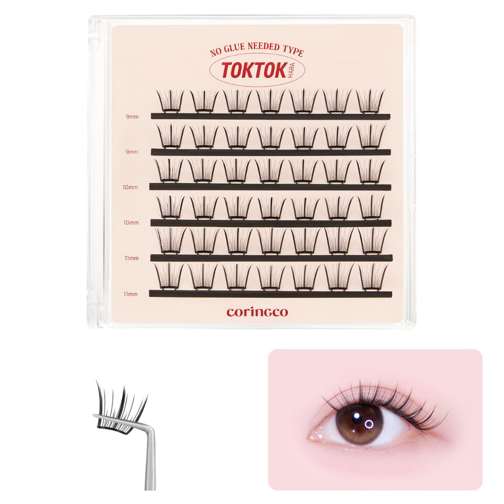 CORINGCO Easycut Self Adhesive False Eyelashes, Natural Look, No Glue Needed, Assorted Set of 9/10/11mm, Reusable Lash Clusters Kbeauty