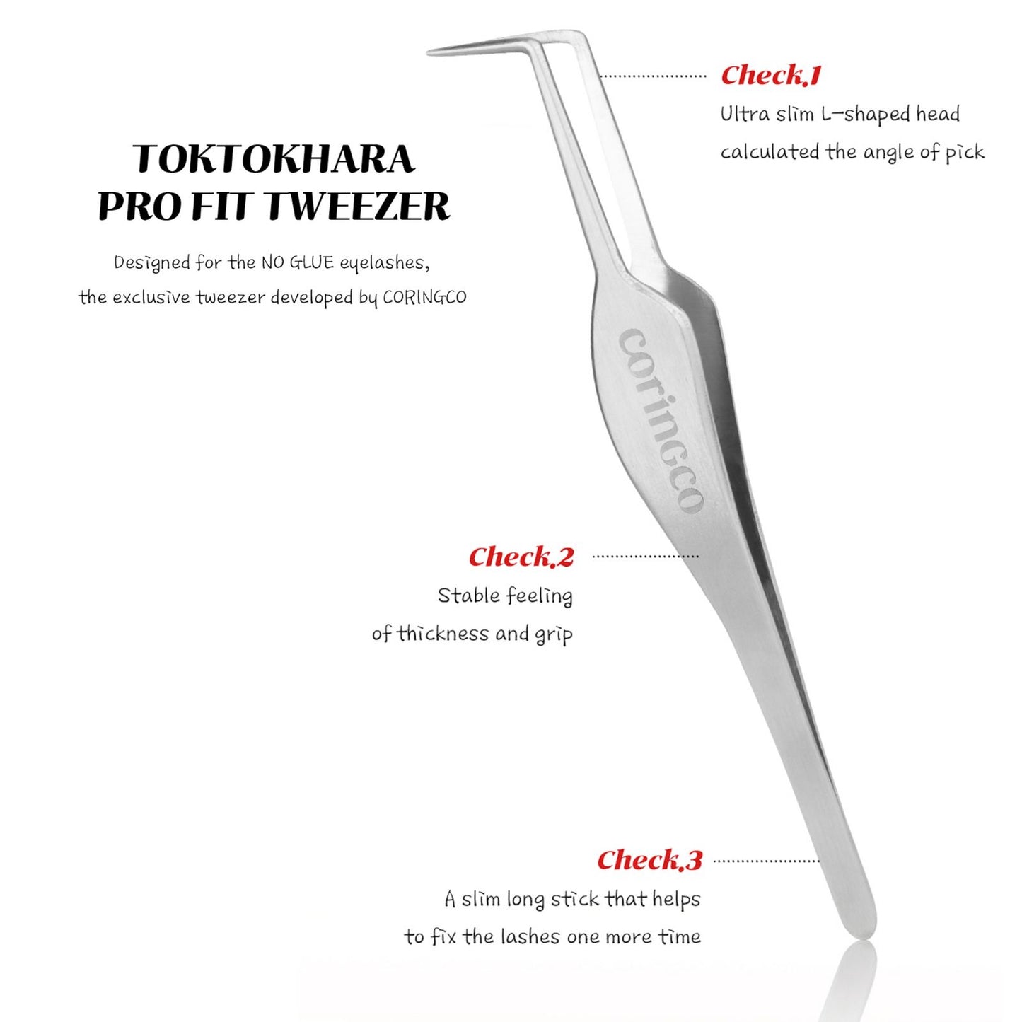 CORINGCO Toktok Hara Pro Fit Stainless Tweezer, Perfect for No Glue False Eyelashes