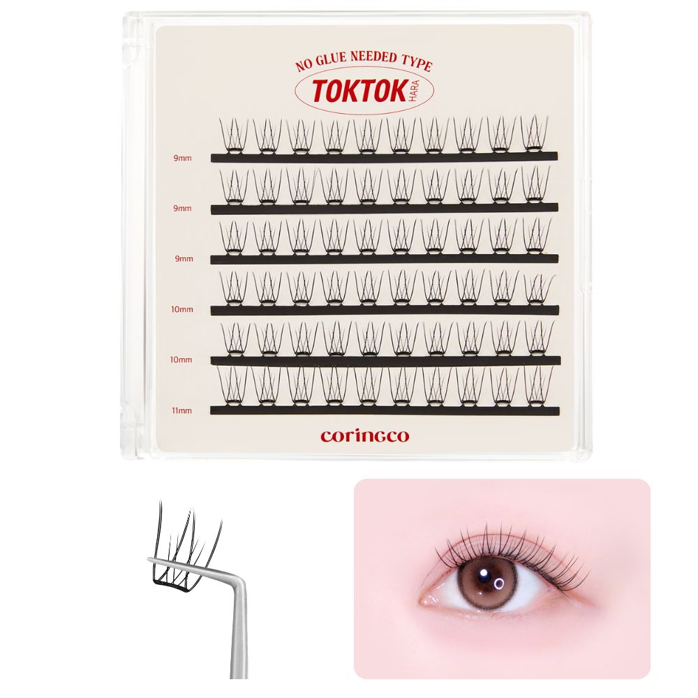 CORINGCO Easycut Self Adhesive False Eyelashes, Natural Look, No Glue Needed, Assorted Set of 9/10/11mm, Reusable Lash Clusters Kbeauty
