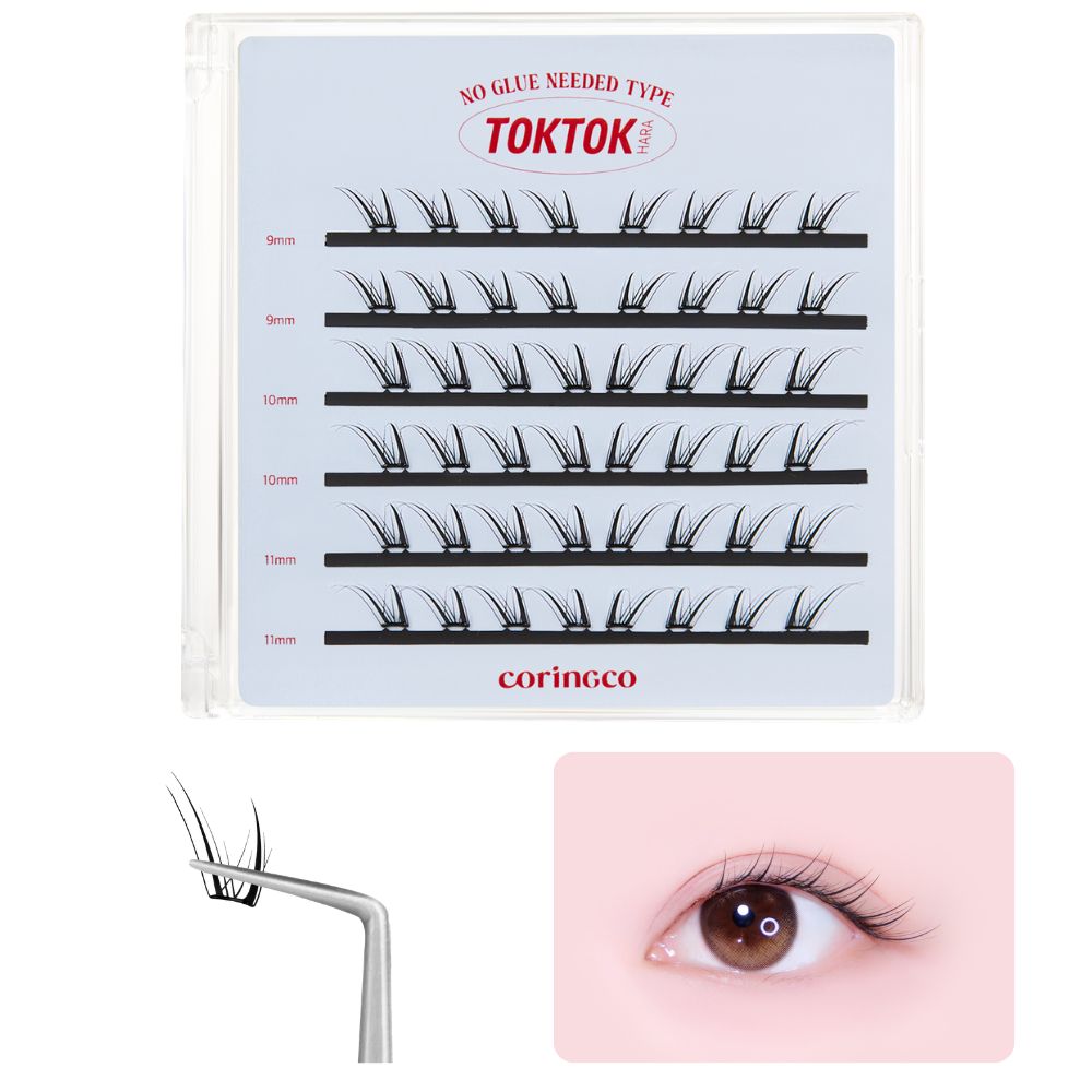 CORINGCO Easycut Self Adhesive False Eyelashes, Natural Look, No Glue Needed, Assorted Set of 9/10/11mm, Reusable Lash Clusters Kbeauty