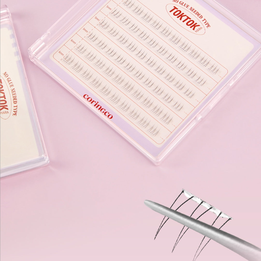 CORINGCO Easycut Self Adhesive False Eyelashes, Natural Look, No Glue Needed, Assorted Set of 9/10/11mm, Reusable Lash Clusters Kbeauty