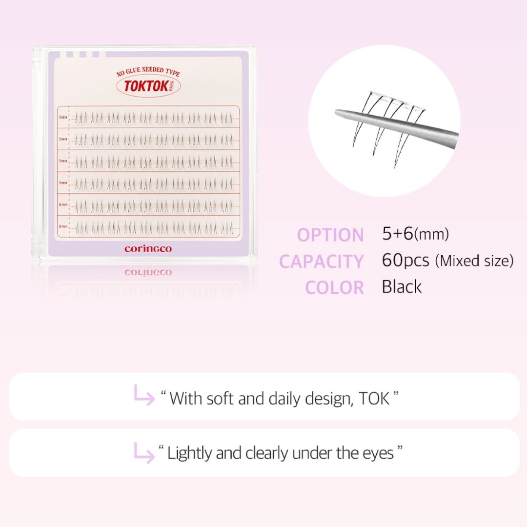 CORINGCO Easycut Self Adhesive False Eyelashes, Natural Look, No Glue Needed, Assorted Set of 9/10/11mm, Reusable Lash Clusters Kbeauty