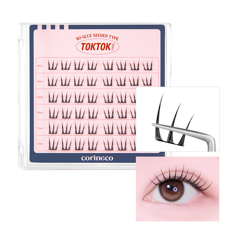 CORINGCO Toktok Hara Eyelashes, No Glue, False Eyelashes, Assorted Set of 9/10/11mm
