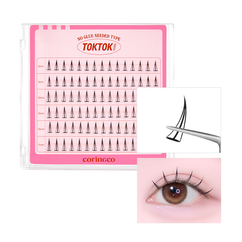 CORINGCO Toktok Hara Eyelashes, No Glue, False Eyelashes, Assorted Set of 9/10/11mm