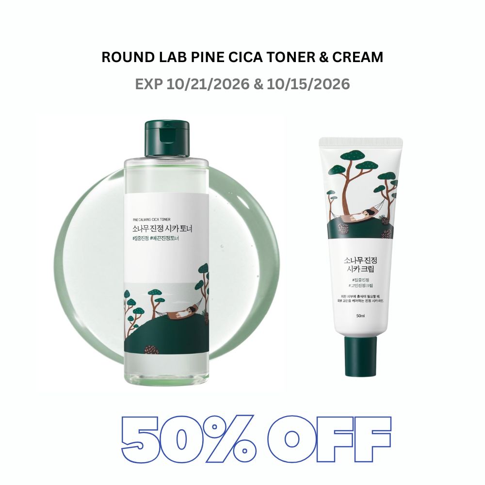 ROUND LAB Pine Calming Cica Toner 250ml & Cream 50ml EXP 10/21 & 10/15/2026