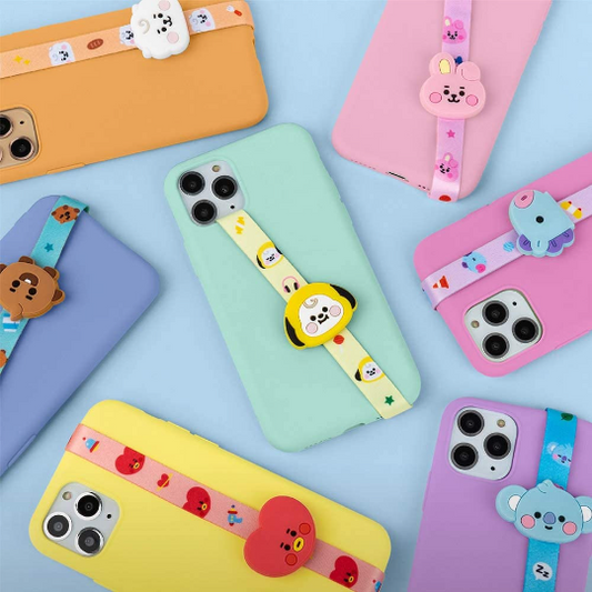 Us seller Official BTS x BT21 Baby Character Figure Strap - Smartphone One-Handed Holder Finger Grip Accessory