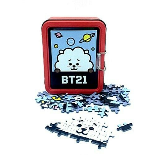 325 BTS BT21 きらきら、缶ケース パズルピース型 クリップ ジン US seller] BTS BT21 Official Tin case 108 pcs Jigsaw Puzzle fast